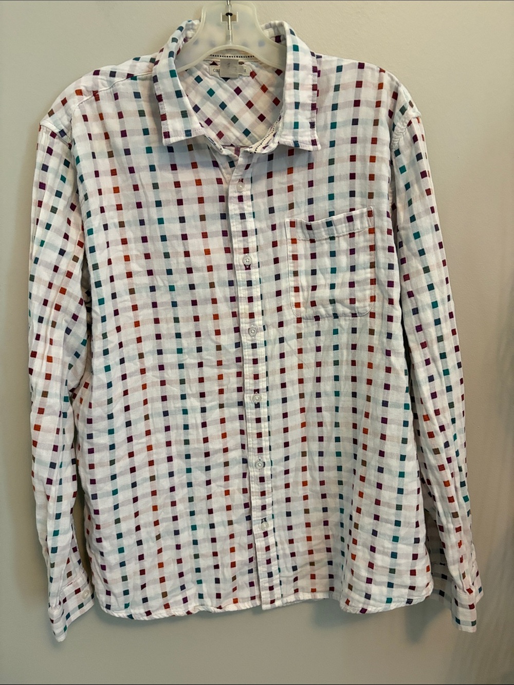 Men's White Multi-Color Check Casual Button-Down Shirt